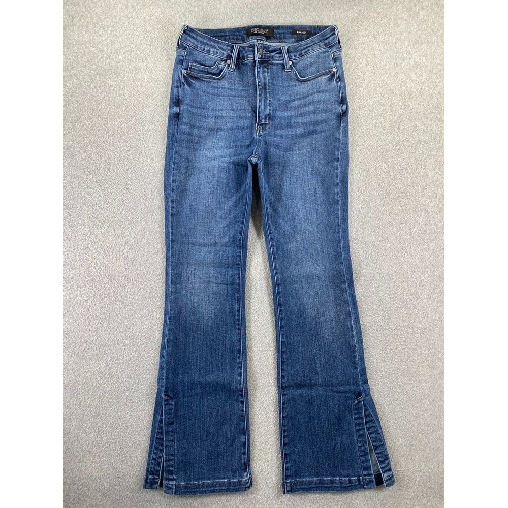 Judy Blue Slim Bootcut Jeans Women's 11/30 Medium Wash Side Slit Whiskered